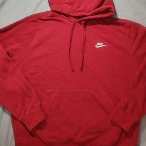 Nike Red Pullover Hoodie with Small White Swoosh Logo